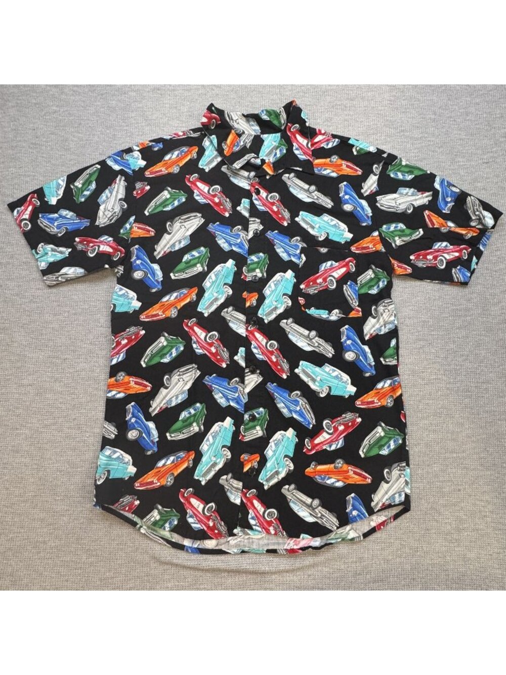 Vintage Classic Cars Button Up Shirt Mens Size XL? Handmade Black Short Sleeve